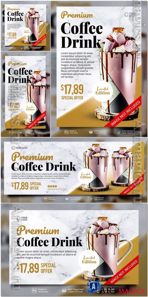 PSD premium coffee drink limited edition with decoration social media instagram post feed banner template