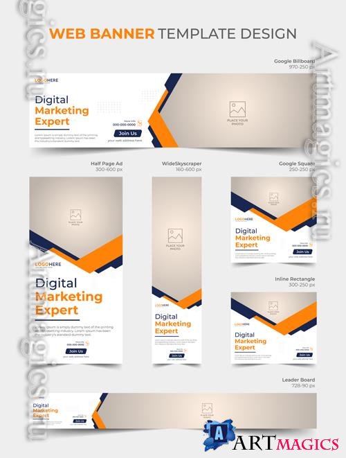 Vector multipurpose abstract web banner template set design, social media promotion cover template