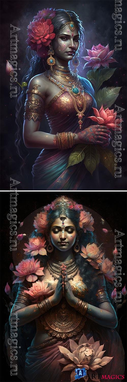 Photo lakshmi the hindu god dark picture
