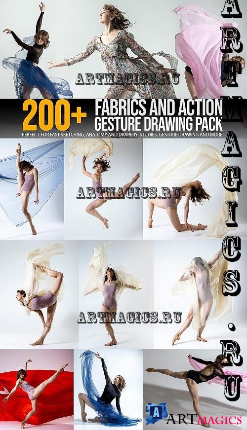 200+ Fabrics & Action Gesture Drawing Pack