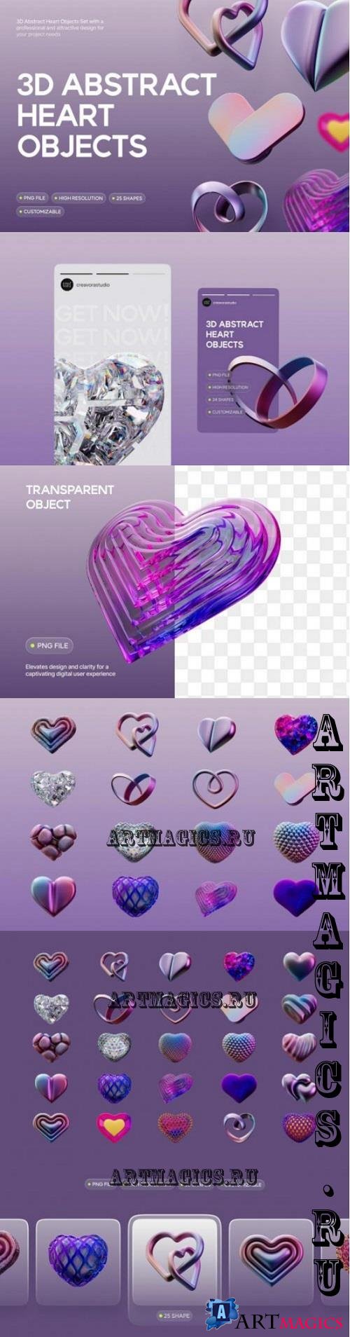3D Abstract Heart Objects - FB53WHT