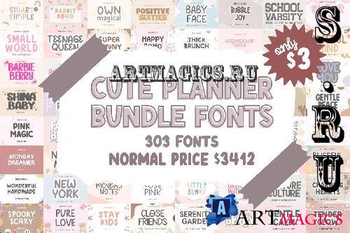 Cute Planner Fonts Bundle - 303 Premium Fonts